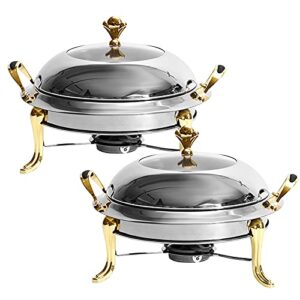 chafing dish set of 2 pcs stainless steel round durable buffet warmer tray durable frame with lid and chafing fuel holder for kitchen party dining buffet-without water pan (2 pack with handle)