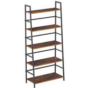 SpringSun 5 Tier Bookshelf Industrial Ladder Shelf Open Display Storage Rack Wood Bookcase with Metal Frame, Freestanding Storage Shelves for Home Office, Living Room, Bedroom, Kitchen