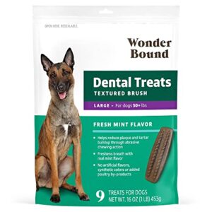 amazon brand - wonder bound dog dental treats, fresh mint flavor, large, 9 count, 16 oz