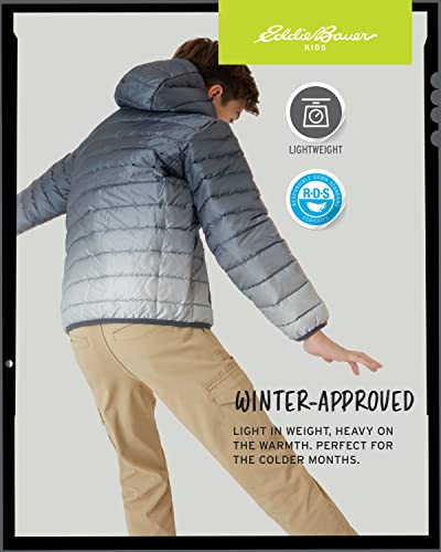 Eddie Bauer Kids' Jacket - CirrusLite Weather Resistant Down Coat for Boys and Girls - Insulated Quilted Bubble Puffer (3-20), Size 10 Dec 2023, Iron