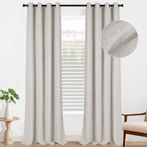 INOVADAY 100% Blackout Curtains 96 Inches Long, Blackout Curtains for Bedroom 96 Length Thermal Insulated Linen Blackout Curtains & Drapes for Living Room- Greyish Beige, W50 x L96