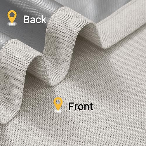 INOVADAY 100% Blackout Curtains 96 Inches Long, Blackout Curtains for Bedroom 96 Length Thermal Insulated Linen Blackout Curtains & Drapes for Living Room- Greyish Beige, W50 x L96