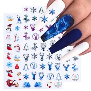 Christmas Nail Stickers, 8 Sheets Christmas Nail Art Decals Snowflakes Snowman Santa Claus Reindeer Christmas Tree Bell Xmas Nail Design 3D Self-Adhesive Holographic Winter Nail Decals for Women Girls