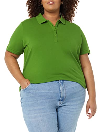 Amazon Essentials Women's Short-Sleeve Polo Shirt (Available in Plus Size), Light Olive, Large