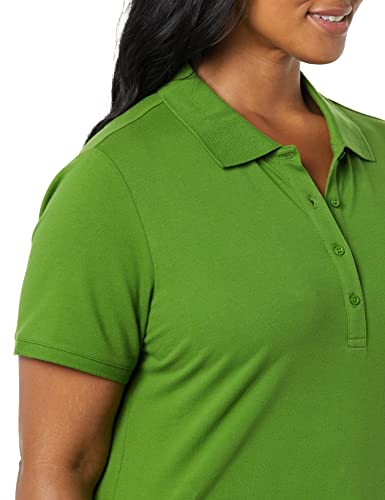 Amazon Essentials Women's Short-Sleeve Polo Shirt (Available in Plus Size), Light Olive, Large