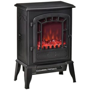 homcom 22" free standing electric fireplace stove, fireplace heater with realistic flame effect, overheat safety protection, 750w / 1500w, black