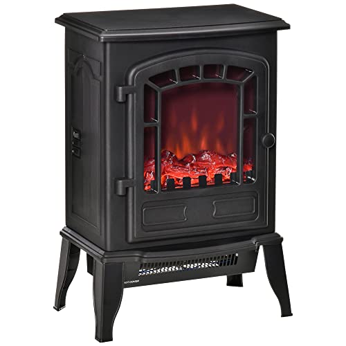 HOMCOM 22" Free Standing Electric Fireplace Stove, Fireplace Heater with Realistic Flame Effect, Overheat Safety Protection, 750W / 1500W, Black