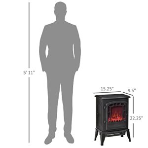 HOMCOM 22" Free Standing Electric Fireplace Stove, Fireplace Heater with Realistic Flame Effect, Overheat Safety Protection, 750W / 1500W, Black