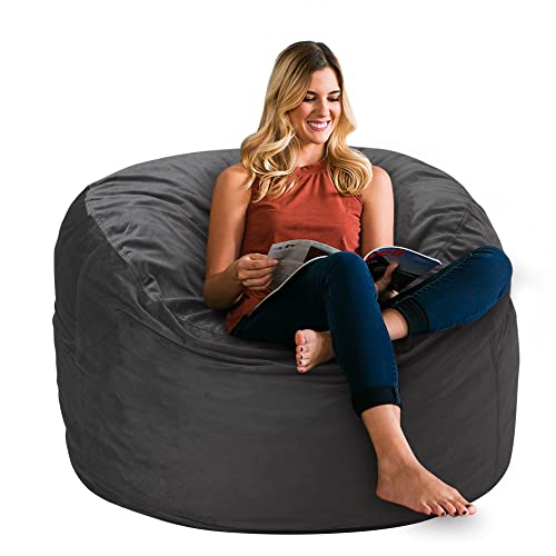 HABUTWAY Bean Bag Chair 3Ft Luxurious Velvet Ultra Soft Fur with High-Rebound Memory Foam for Adults Plush Lazy Sofa with Fluffy Removable Sponge 3'(Grey)