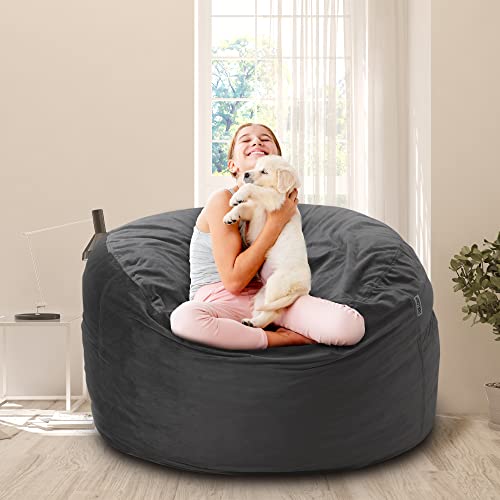 HABUTWAY Bean Bag Chair 3Ft Luxurious Velvet Ultra Soft Fur with High-Rebound Memory Foam for Adults Plush Lazy Sofa with Fluffy Removable Sponge 3'(Grey)