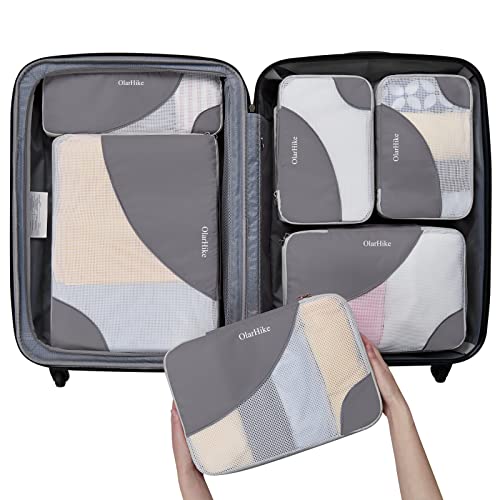 OlarHike 6 Set Packing Cubes for Travel, 4 Various Sizes(Large,Medium,Small,Slim) Luggage Organizer Bags for Travel Accessories Travel Essentials, Travel Cubes for Carry on Suitcases (Grey)