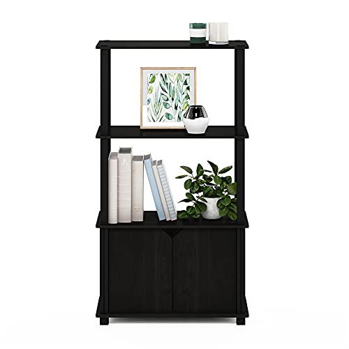 Furinno Brahms 4-Tier Multipurpose Bookcase/Bookshelf/Display Shelf/Display Rack with Door, Espresso/Black