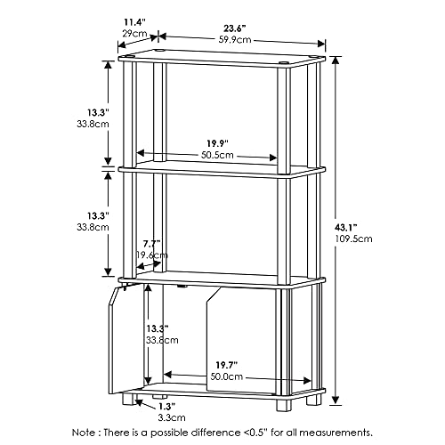 Furinno Brahms 4-Tier Multipurpose Bookcase/Bookshelf/Display Shelf/Display Rack with Door, Espresso/Black