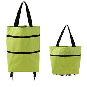 jieou folding shopping bag with wheels, waterproof grocery carts, reusable portable trolley bags for shopping fruits(green)