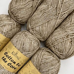 cotton to the core knit & crochet yarn, soft for babies, (free patterns), 6 skeins, 852 yards/300 grams, light worsted gauge 3, machine wash (mocha brown)