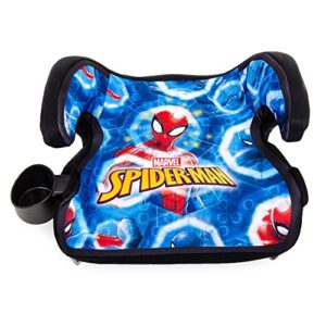 kidsembrace marvel avengers spider-man blue web backless booster car seat with seatbelt positioning clip, red, blue, and yellow
