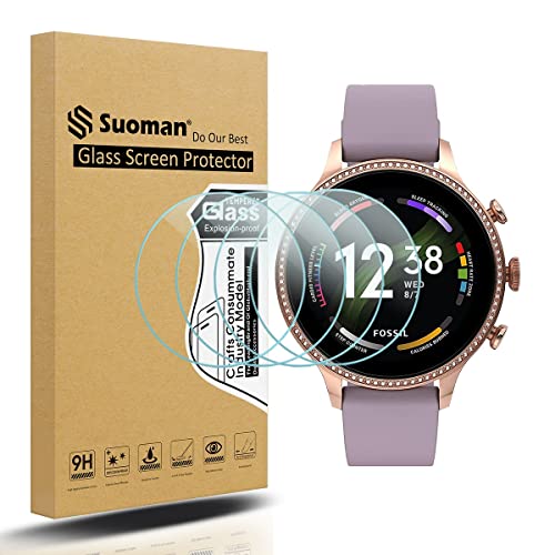 Suoman 4-Pack for Fossil Gen 6 42mm Women Screen Protector Tempered Glass for Fossil Gen 6 Women Smartwatch [Anti-Scratch] [2.5D 9H Hardness]