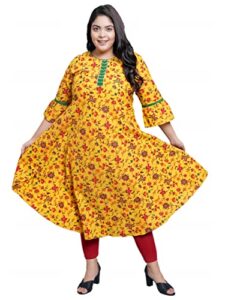 yash gallery women's plus size cotton floral print anarkali kurta (mustard yellow)