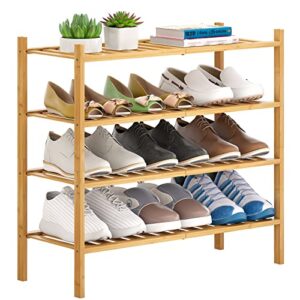 filwh bamboo shoe rack stackable shoe shelf storage organizer for unit entryway hallway and closet sturdy freestanding shoe shelf natural (4 tier)