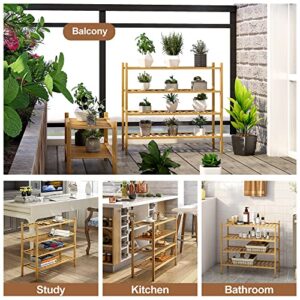 FILWH Bamboo Shoe Rack Stackable Shoe Shelf Storage Organizer for Unit Entryway Hallway and Closet Sturdy Freestanding Shoe shelf Natural (4 Tier)