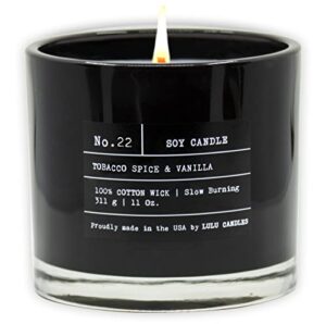 lulu candles | tobacco, spice & vanilla | luxury scented soy jar candle | hand poured in the usa | highly scented & long lasting- 11 oz.