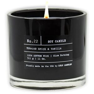 Lulu Candles | Tobacco, Spice & Vanilla | Luxury Scented Soy Jar Candle | Hand Poured in The USA | Highly Scented & Long Lasting- 11 Oz.