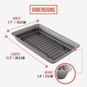 Chef Pomodoro Nonstick Carbon Steel Small Roasting Pan Roaster with Flat Rack, Grey, Bakeware Toaster Oven Countertop Oven Baking, Single Serving (Mini)