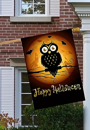 Pickako Halloween Scary Owl Bats Ghost Moon Hallowmas Autumn Holiday House Flag 28 x 40 Inch, Double Sided Large Garden Yard Welcome Flags Banners for Home Lawn Patio Outdoor Decor