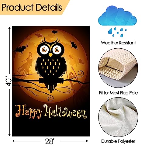 Pickako Halloween Scary Owl Bats Ghost Moon Hallowmas Autumn Holiday House Flag 28 x 40 Inch, Double Sided Large Garden Yard Welcome Flags Banners for Home Lawn Patio Outdoor Decor