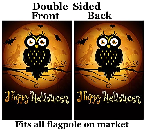 Pickako Halloween Scary Owl Bats Ghost Moon Hallowmas Autumn Holiday House Flag 28 x 40 Inch, Double Sided Large Garden Yard Welcome Flags Banners for Home Lawn Patio Outdoor Decor