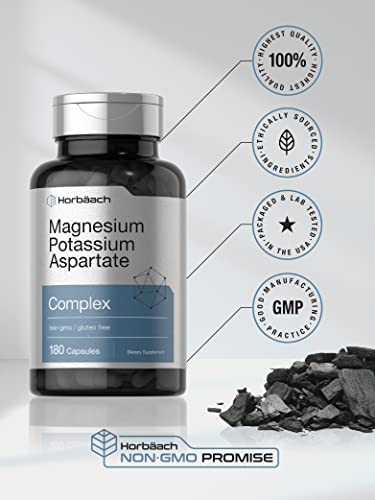 Magnesium Potassium Aspartate Complex | 180 Capsules | Non-GMO and Gluten Free Formula | by Horbaach