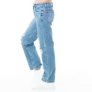 Nauty Blue Girls Jeans High Rise Ripped Boyfriend Jean Marlin Blue - Teen Jeans for Casual Occasions for Girls 12-14 Years (Medium)