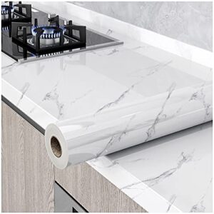 glossy marble paper granite gray/white wallpaper peel and stick wallpaper self adhesive removable wallpaper 15.8″ ×197″ waterproof countertop paper for cabinet countertop furniture kitchen viny film