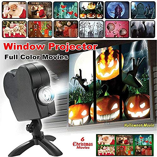 Christmas Halloween Window Projector Lights,12 Movies Festival LED Projection Decoration Spotlight,Switch Between 6Christmas＆6Halloween, for Indoor Outdoor Party Turns Your Windows into Movie