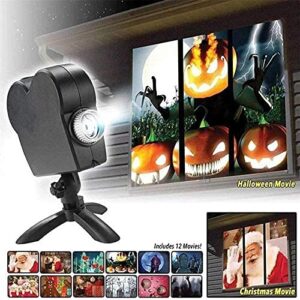 Christmas Halloween Window Projector Lights,12 Movies Festival LED Projection Decoration Spotlight,Switch Between 6Christmas＆6Halloween, for Indoor Outdoor Party Turns Your Windows into Movie