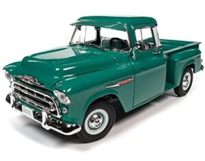 1957 chevy 3100 stepside pickup truck ocean green hemmings motor news magazine cover car (august 2016) 1/18 diecast model car by auto world aw293