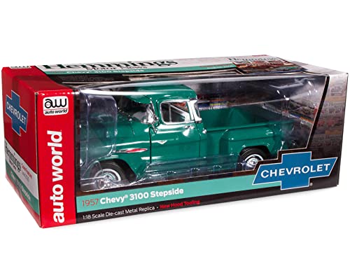 1957 Chevy 3100 Stepside Pickup Truck Ocean Green Hemmings Motor News Magazine Cover Car (August 2016) 1/18 Diecast Model Car by Auto World AW293