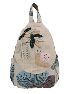 huangguoshu women cotton woven hippie hemp boho canvas embroidery multi pocket retro cute backpack wallet backpack（snails）