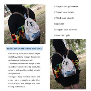 HUANGGUOSHU Women Cotton Woven Hippie Hemp Boho Canvas Embroidery Multi Pocket Retro Cute Backpack Wallet Backpack（Snails）