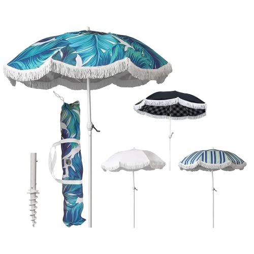 South Bay Beach Life™ - Large, Luxury Beach Umbrellas - Beach & Patio Umbrella with Custom Sand Anchor Versatility for Family/Friends - Flowing Tassels - UPF 50+ UV Protection - Include Carry Bags