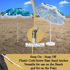 South Bay Beach Life™ - Large, Luxury Beach Umbrellas - Beach & Patio Umbrella with Custom Sand Anchor Versatility for Family/Friends - Flowing Tassels - UPF 50+ UV Protection - Include Carry Bags
