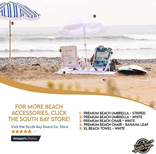 South Bay Beach Life™ - Large, Luxury Beach Umbrellas - Beach & Patio Umbrella with Custom Sand Anchor Versatility for Family/Friends - Flowing Tassels - UPF 50+ UV Protection - Include Carry Bags