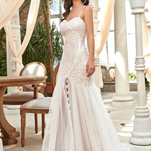 Ever-Pretty Womens Open Back Lace Floor Length Bridal Dress with Long Lace Trian White US6