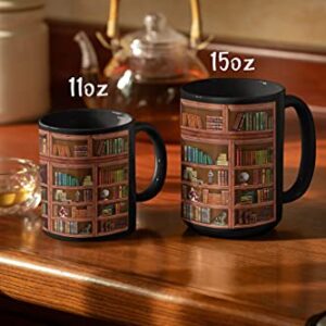 2IMT Library Bookshelf Mugs Book Lovers Coffee Mug - Librarian Coffee Mug Book Club Cup Bookish Items Bookworm Mug Gifts for Readers Book Lovers Black Mug 15oz