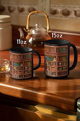 2IMT Library Bookshelf Mugs Book Lovers Coffee Mug - Librarian Coffee Mug Book Club Cup Bookish Items Bookworm Mug Gifts for Readers Book Lovers Black Mug 15oz