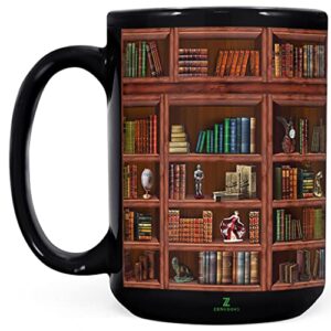 2imt library bookshelf mugs book lovers coffee mug - librarian coffee mug book club cup bookish items bookworm mug gifts for readers book lovers black mug 15oz