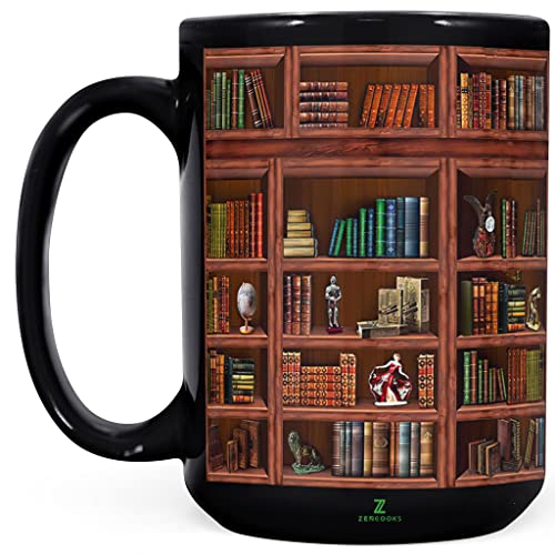 2IMT Library Bookshelf Mugs Book Lovers Coffee Mug - Librarian Coffee Mug Book Club Cup Bookish Items Bookworm Mug Gifts for Readers Book Lovers Black Mug 15oz