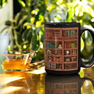 2IMT Library Bookshelf Mugs Book Lovers Coffee Mug - Librarian Coffee Mug Book Club Cup Bookish Items Bookworm Mug Gifts for Readers Book Lovers Black Mug 15oz