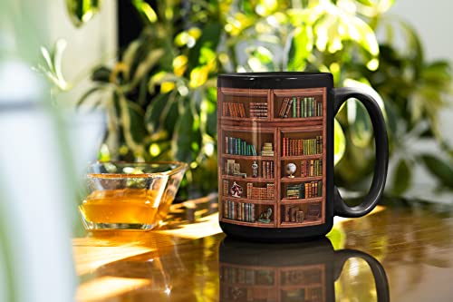 2IMT Library Bookshelf Mugs Book Lovers Coffee Mug - Librarian Coffee Mug Book Club Cup Bookish Items Bookworm Mug Gifts for Readers Book Lovers Black Mug 15oz