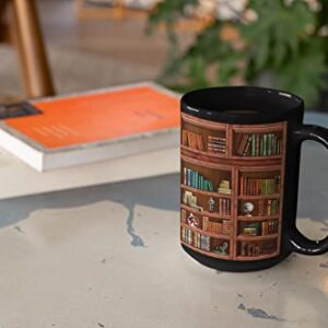 2IMT Library Bookshelf Mugs Book Lovers Coffee Mug - Librarian Coffee Mug Book Club Cup Bookish Items Bookworm Mug Gifts for Readers Book Lovers Black Mug 15oz